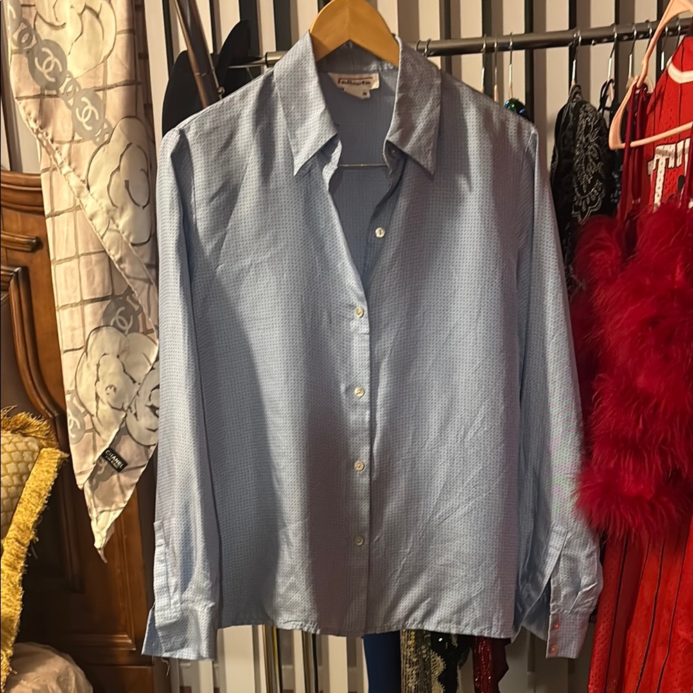 Talbots Silk Blue Button Down Shirt Relaxed Fit